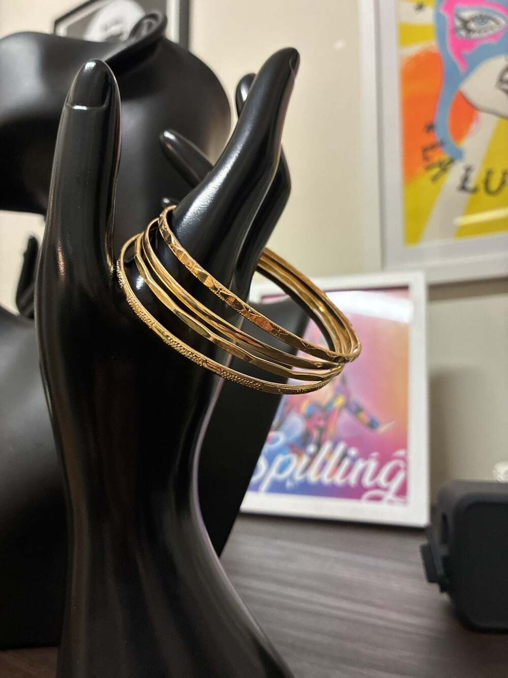 Vintage 1980s Gold-Tone Textured Stackable Bangles Set of 4